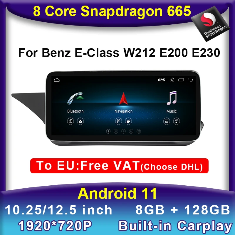 Android 11 Snapdragon 8Core CPU 8+128G Auto DVD Multimediju Atskaņotājs, GPS, Radio, Stereo Mercedes Benz E Klases W212 E200 E230 E260