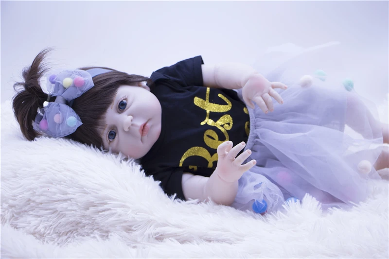bebes 55CM Augstas Kvalitātes Atdzimis Toddler Princese Meitene Lelle Ar zilām acīm Spilgti Bērnu Bonecas rotaļlietas Bebe Lelle Atdzimis Menina dāvanu