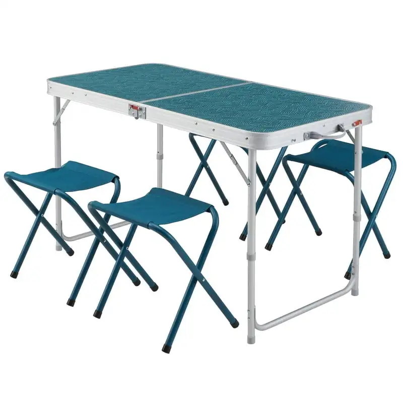 Kečvu, Kempings atvāžams galdiņš, 4 krēsli, Zils īpaši vieglas Kāpšanas Pārgājieni Piknika Locīšanas Tabulas