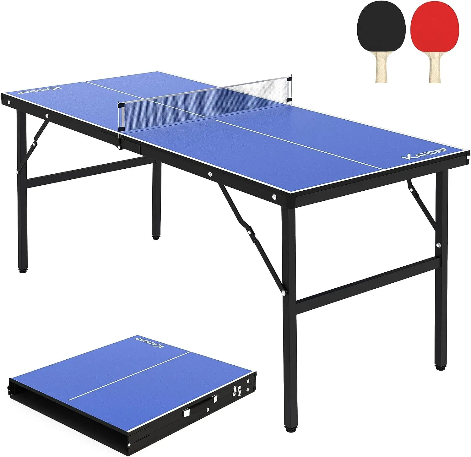Ping Pong Galda,vidēja Lieluma Salokāms Tenisa Galds ar tīklu Iekštelpu un Āra,Zils,60x26x27.5 Collu